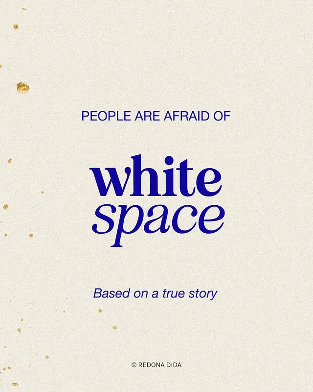 Blue typography with generous empty space and small gold accents on textured paper.