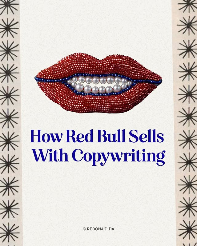 Blue editorial typography beneath a red beaded-lips collage, framed by black star motifs.